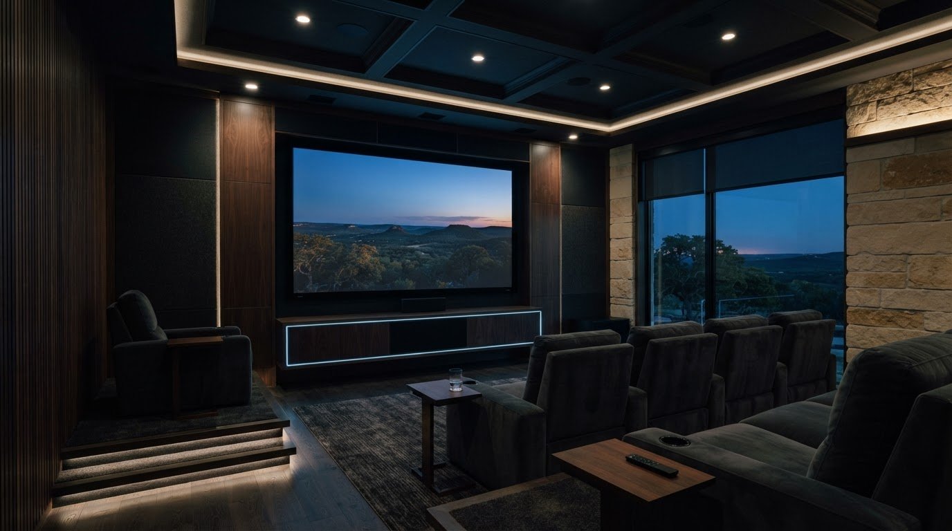 Home cinema design in The Dominion with seamless integration